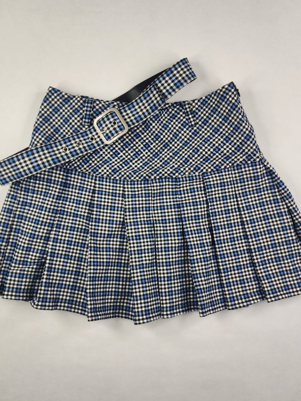 Forever 21 Women's M Blue White Plaid Button-Front Mini Skirt Belted Academia